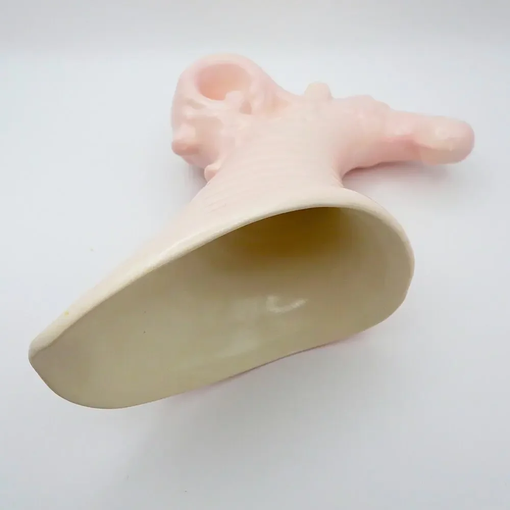 Vintage Pink Cornucopia Vase Pair, Horn of Plenty Art Pottery Mantel Vases